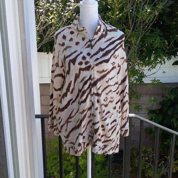 Chico's ZEnergy Women's Zipper Jacket Cotton Knit Blend Beige Bown Size3=XL - Picture 2 of 4